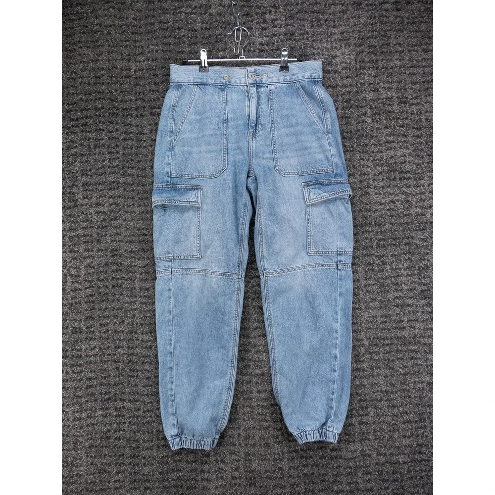 American Eagle Cargo Joggers Womens 4 Blue Stretch Distressed Denim Outdoor
